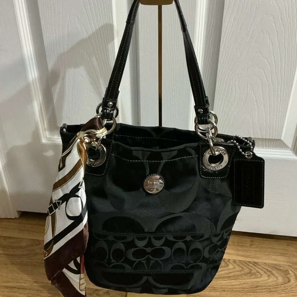 Coach Black Shoulder & Hand Bag with Scarf Detail
